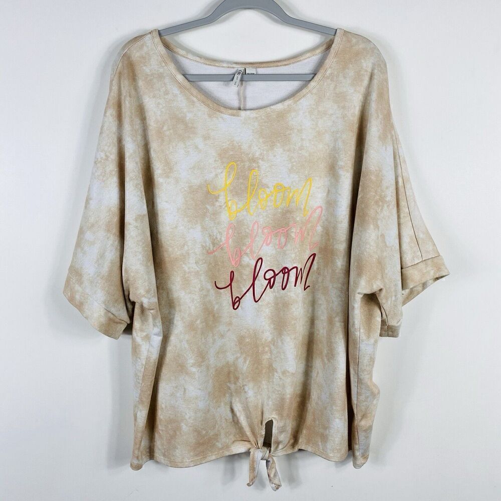 Cato Plus Size 18 20 Tie Dye Bloom Tie Front Top Tan Short Sleeve